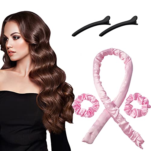 Vemofoper Heatless Hair Curler Magic Heatless Curling Rod Headband Set for Long Hair No Hurt Curls Satin Headband Sleep In Overnight with Hair Clips for Women Pearlescent