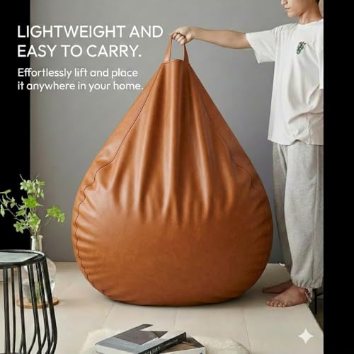 Image of KAM'S LIEU 5XL Luxury Faux Leather Bean Bag with Footrest & Cushion | Pre-Filled High-Density Polystyrene Beans | Premium Leatherette | 6 Months Warranty Color- (Tan, Without Footrest)