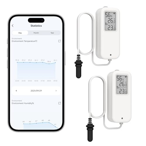 Daytech Tuya Lot de 2 thermomètres de réfrigérateur WiFi, température numérique avec...