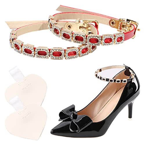 1 Pair High Heels Ankle Straps with Self-Adhesive Heel Cushion Detachable Rhinestones Shoe Straps for Pumps Flats Stilettos