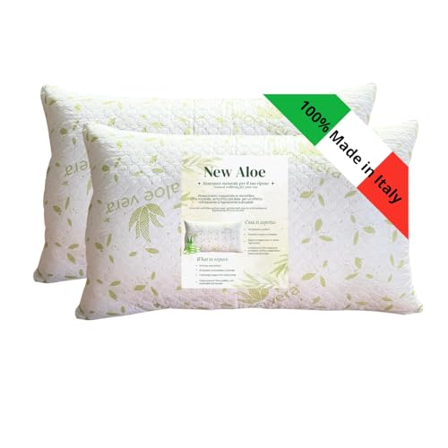 GM COPPIA Cuscini Letto Guanciali per Dormire Imbottiture Standard Antiacaro Anallergico Traspirante per letto Matrimoniale Singolo con Federa Aloe Lavabile Made in Italy