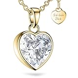 Herzkette Halskette Damen Gold vergoldet | Frauen Kette mit Anhänger Herzanhänger | Goldkette mit Zirkonia-Herz | Geschenk Freundin + Gravur *Ich Liebe Dich* | Gold-Schmuck | 45-50cm Länge