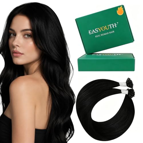 Easyouth 20 Inch Utip Hair Extensions Human Hair Black, for Women, 50G 50S