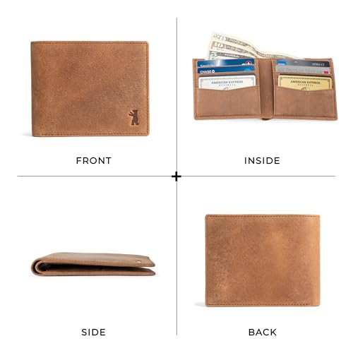 Image of BERLINER BAGS Slim Genuine Leather Mens Wallet Brooklyn, Gift Box - Brown | Front Pocket Bifold Wallet, 8 Card Slots, 2 Slip-in pockets, 2 Bill Compartments, RFID Blocking