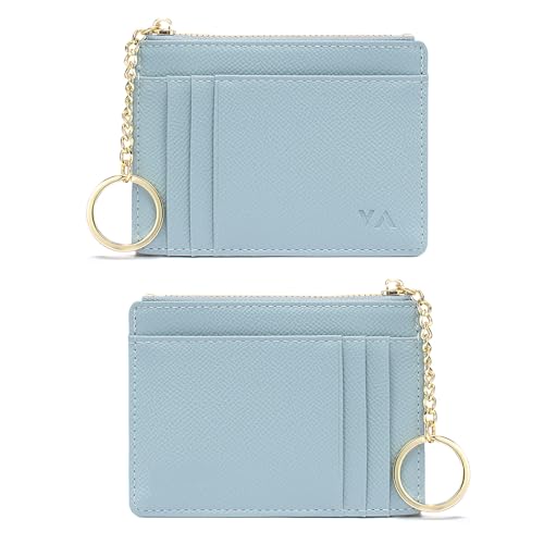 Image of Slim Minimalist RFID Blocking Leather Wallets Credit Card Holder Case Money Clip Pocket Wallet Coin Purse Keychain Travel Clutch Handbag Pocket Pouch Holster Gifts for Women Men (Blue)