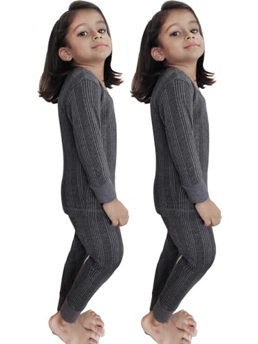 Image of HAP Girls Thermal Full Sleeves Set :Top & Pajama Set | Dark Grey | Winter Inners (Pack of 2 Set)
