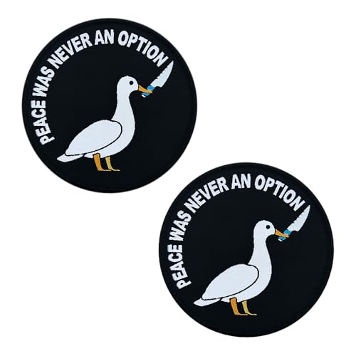 Zcketo 2 parches de Peace Was Never an Option Funny MEME Duck with Knife Hook & Loop Embroidered Applique Patch for Bags Caps Backpack Uniform Vest Clothes Tactical Travel or Collect