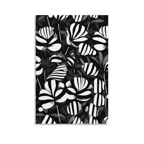 Impression sur toile fleurs rayées noires blanches tableau moderne chambre