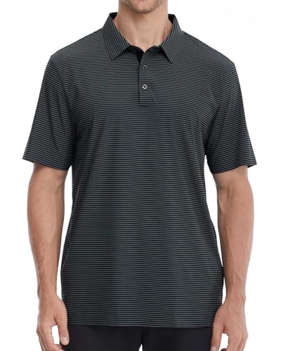 Mens Polo Shirts Seamless Striped Golf Shirts Short Sleeve Quick-Dry Polo for Men