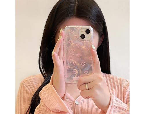 Image of COVERLY Luxury 3D Heart Aesthetic Designer Back Cover for iPhone 12 Pro - Slim Liquid Silicone Case with Handcrafted Real Pearl Jewel & Iridescent Holographic Waves (Blush Silver & Pearlescent Silver)