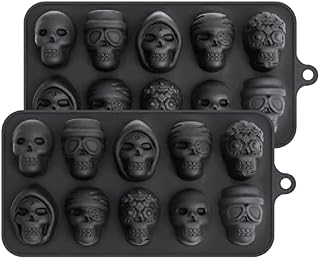 Webake Skull Chocolate Moulds Silicone Skull Ice Cube Moulds Candy Molds for Halloween, Pack of 2