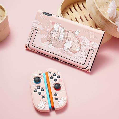 Image of GeekShare Protective Shell Compatible with Switch 2, Kawaii Cartoon Dockable Case for Switch 2, Anti-Scratch and Shock-Absorption Design Cover Skin - Steamed Bun Rabbit