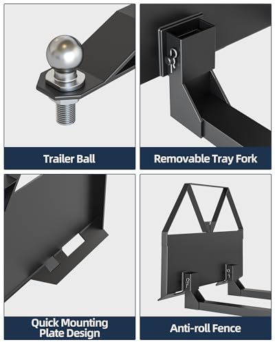 2700 LBS 46" Heavy Duty Pallet Forks Quick Attach Mount Skid Steer Attachments with [Hitch Ball], Skid Steer Pallet Fork Frame Attachment for Loaders Tractors