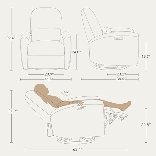 Watson & Whitely Power Recliner Chairs, Swivel Nursery Recliner Glider with Pillow Lumbar Support & Solid Wood Base for Living Room, Cream - Thumbnail 2