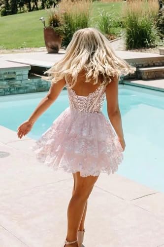 Lace Applique Tulle Homecoming Dresses for Teens 2025 Spaghetti Straps Tiered Short Sparkly Formal Party Gowns2