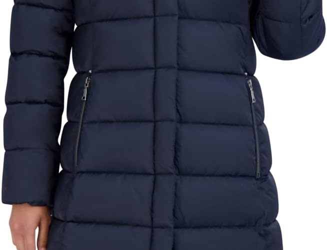 TAHARI Women's Maxi Puffer Coat, Attached Bib, Faux Fur Hood Trim, Hand Warmer Pockets, Long Puffer Coat, Star, Small - Image 6