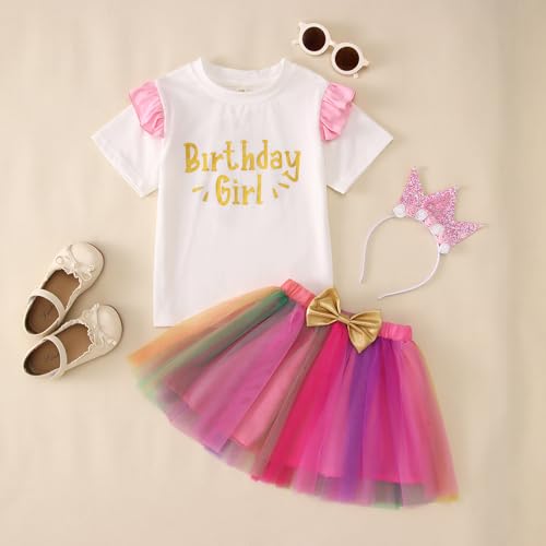 Ritatte Toddler Girl Birthday Outfits 2nd/3rd/4th/5th/6th/7th Birthday Girl T-Shirt Tutu Skirt Crown 3Pcs Cake Smash Set2