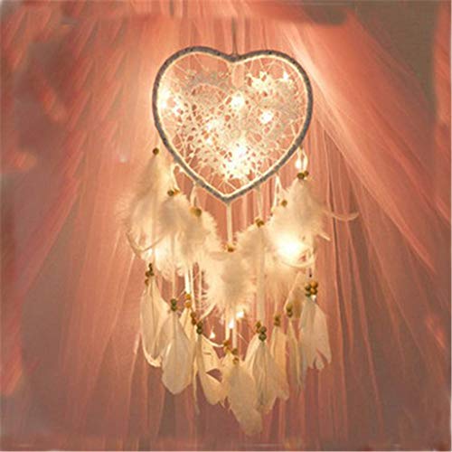 RAILONCH Attrape Rêve, Boho Style LED lumière Handemade pour Décoration Voiture Chambre, Capteur de rêves Tenture Murale déco Romantique (Blanc,lumière) Cover