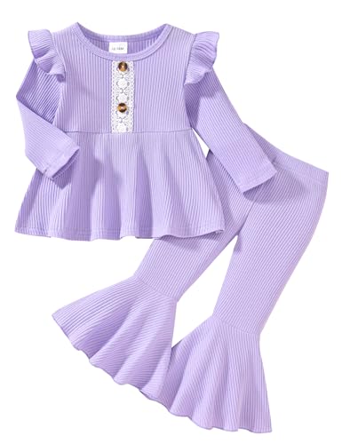 GiHaood Baby Mädchen Kleidung Flatterärmel Glockenbodenhosen Outfits Süßes Lila Winter Neugeborene Kleidung 12-18 Monate Mädchen