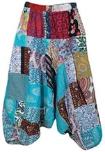 Mogul Interior Hippie Summer Cotton Harem Pants, Boho Hippie Pants, Baggy Patch Pants S/M/L Blue
