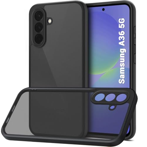 Image of TheGiftKart Hybrid Shockproof Back Cover Case for Samsung Galaxy A36 5G | Hard Back Case Cover for Samsung Galaxy A36 5G (PC & TPU, Translucent Smoke Matte Back, Black Sides)