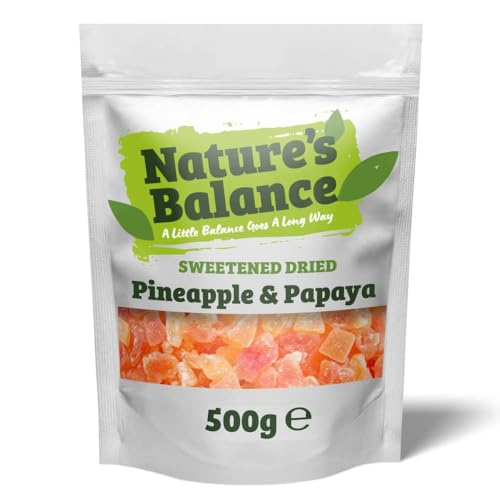 Natures Balance Pineapple & Papaya Dried Fruit Mix 500g Diced Fruit Snack Additive Free | Vegetarian Vegan | Convenient Resealable Bag