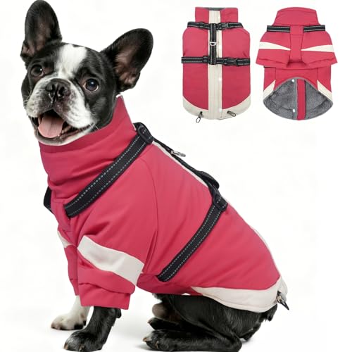Image of MIGOHI Ultra Thick Dog Jacket,Reflective Medium Dog Coat with Harness Built in,Warm Pet Winter Coat Zip Up Puffer Jacket with Furry Collar for Medium Dogs with Legs Outdoor Adventure,L,Pink