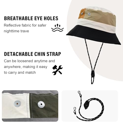Image of Outdoor Kids Sun Hat Quick Dry Bucket Hat Multiple Color Patchwork for Boys Girls 8-15 Years UPF 50+ Summer Beach Hats