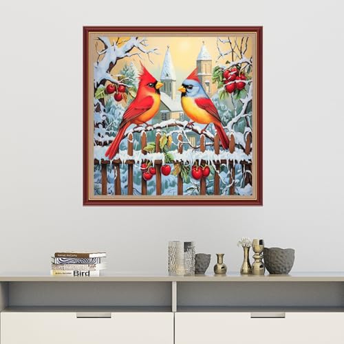Image of Dooxvey Cross Stitch Kits for Adults Beginners,Full Range of Cross-Stitch Stamped Kits Needlepoint Kits for Beginners Embroidery Kits 11CT Cross Stitch Patterns-Colorful Bird Snow Scene 18x18 inch