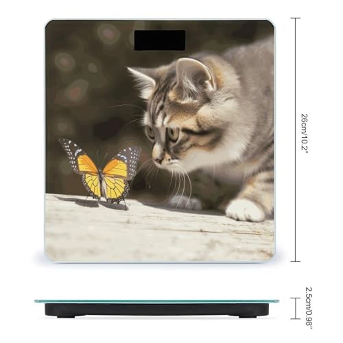 Báscula digital para baño con diseño de gato y mariposa miniatura 2