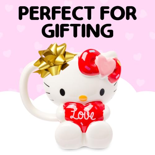 Image of Silver Buffalo Sanrio Hello Kitty Holding Love Heart, 3D Sculpted Mug, 20oz | Ceramic, 0.59 Liters