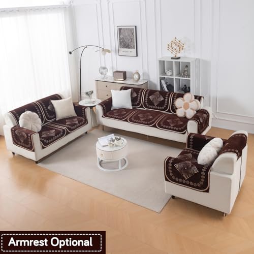 Image of HOKIPO Sheesh Brown Premium Chenille Jacquard Sofa Cover 6 Seater Set - Washable 3+2+1 Sofa Panel for Seat & Back | 'Royal Aangan Series' (IN-1008 * 2 + IN-1007 * 2 + IN-1006 * 2-L5)