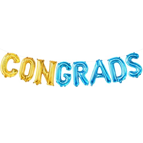 Image of KatchOn, Blue and Gold Congrats Balloon - 16 Inch | Congrats Grad Balloons Foil for 2026 Graduation Party Decorations | Grad Balloons Banner, Blue and Gold Graduation Decorations 2026