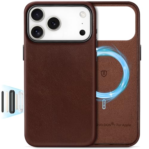 Image of SHIELDON Genuine Leather Case for iPhone 17 Pro Max 6.9 inch 2025, Retro Coffee