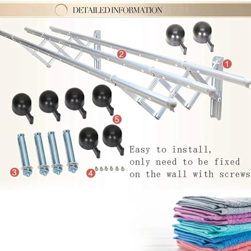 Image of Wall Mounted Clothes Drying Rack - Foldable Stainless Steel Clotheshorse with Extendable Rods for Indoor & Outdoor Laundry, Towels & Garments