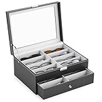CO-Z Sunglasses Organizer, Leather Eyeglasses Storage Box for Women Men, Lockable Sunglass Display Case Holder with Drawer