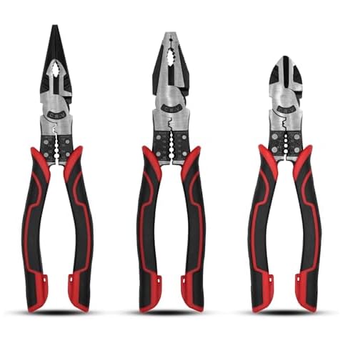 TOOLEAGUE 3Pcs Heavy Duty Pliers Set, 5 in 1 Lineman Pliers, Diagonal Side Cutting Pliers, Needle Nose Pliers with Wire Stripper/Crimper/Cutter Function Cover