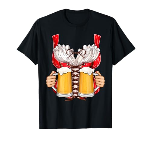 Dirndl Kostüm & Biergläser Oktoberfest Damen Mädchen T-Shirt