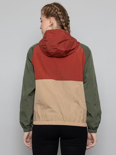 Image of CHKOKKO Womens Stylish Oversized Windcheater Jacket with Zip Closure Lightweight Sportswear for Running Travel Hiking Outdoor and Rainy Season Wear RustBegieOlive XXL