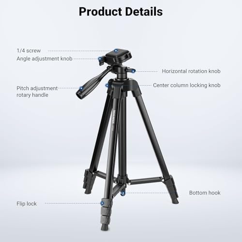 Image of NEEWER Entry Level Version Tripod for Cell Phone & Camera, Metal Lightweight Portable Travel Stand with Cold Shoe Cellphone Holder Mount Compatible with iPhone for Video Recording Filming, TP53