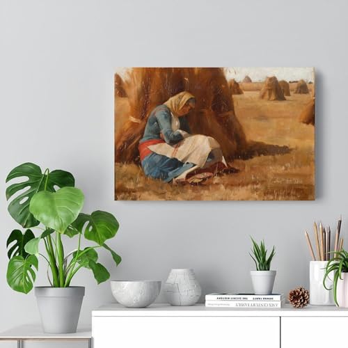 Peinture Toile Repos Auprès D'une Meule De Foin Ralli Effet Huile Premium - 7