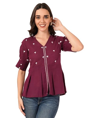 Image of Brownverse Pure Cotton Women's Embroidered Top