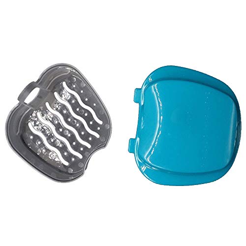 Kiseer 2 Pack Colors Denture Bath Case Cup Box Holder Storage Soak Container With Strainer Basket For Travel Cleaning (Light Blue And Blue) #TOP6