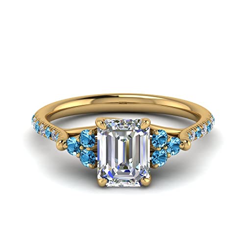 Bague diamant cathédrale taille émeraude plaqué or jaune pour femme