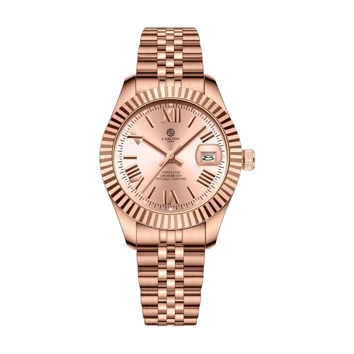 Image of Carlton London Harper Women Analog Watch, Round Dial, Stainless Steel Strap, Quartz Movement, Rose Gold Finish, 30M Water Resistant |