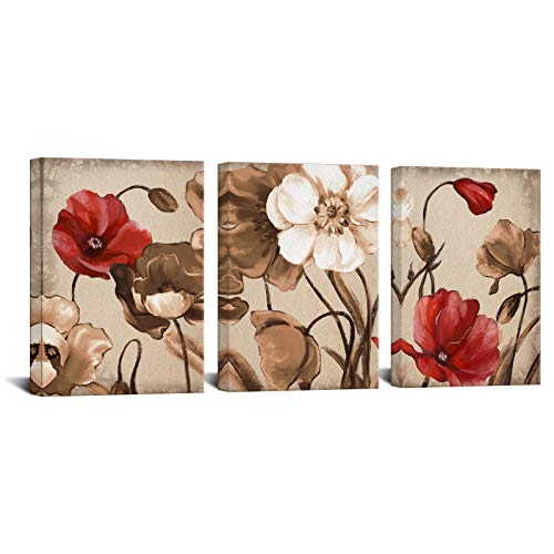 Biuteawal Vintage Wall Art Brown Flowers Painting Bedroom Wall Decor
