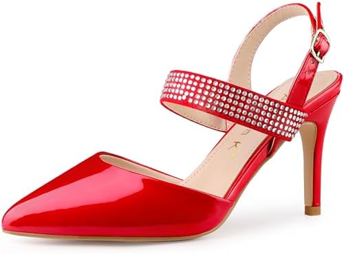 Allegra K Women's Sparkly Rhinestone Straps High Stiletto Heels Red Pumps Over 3 Inch Heel Evening Party Wedding Shoes for Bride 8 m US