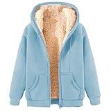 KOG Fleecejacke Damen Winterjacke Winter Teddy Jacken Vliesjacke Einfarbig Oberteil Teenager Mädchen Wintermantel Fleecepullover Softshelljacke Baumwolle Hellblau L