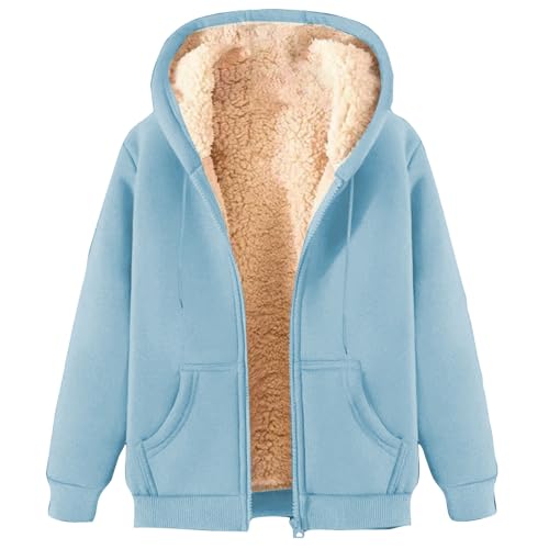 Men's Sherpa Lined Hoodies Jacket Full-Zip Winter Thick Women Sweatshirts Coat Fuzzy Fleece Thermal Outerwear Loose