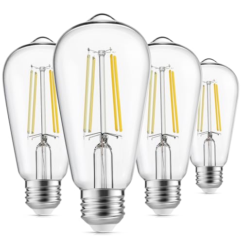 Image of Gozelux Edison Light Bulbs 60W Equivalent, Dimmable Vintage LED Light Bulbs, E26 Medium Base, Cool White 4000K, ST58, 6W, 750LM, 90+ CRI, Antique Decorative Filament LED Bulb, Clear Glass, Pack of 4